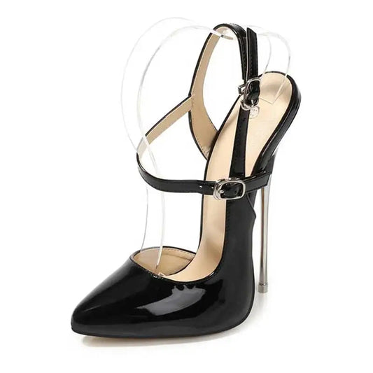 Metal Stiletto High Heels Women Patent Leather Slingbacks Pumps - 16cm
