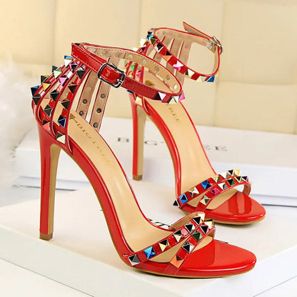 Rivet High Heels Roman Style Sandals Stiletto Heels for Women