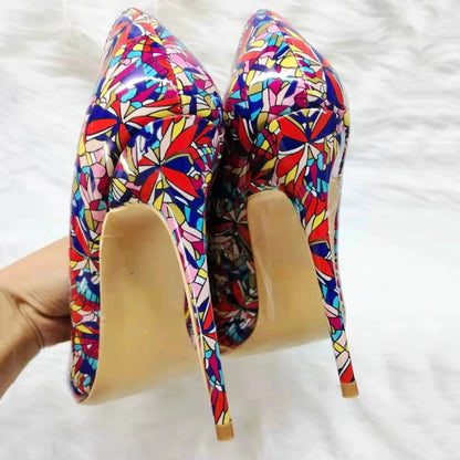 Graphic Printed Women Pointy Toe High Heel Slip On Stiletto Pumps