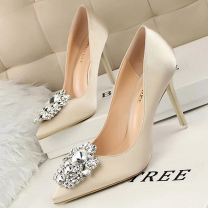 Kitten Heel Rhinestone Pumps for Women's Wedding High Heels