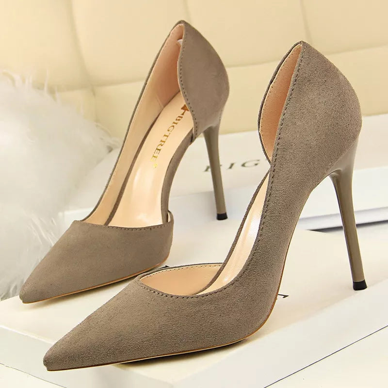 Suede Pointed Toe Stiletto High Heel Pumps for Women