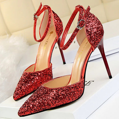 Sexy High Heels Sequins Women Pumps Fashion Wedding Shoes Hollow