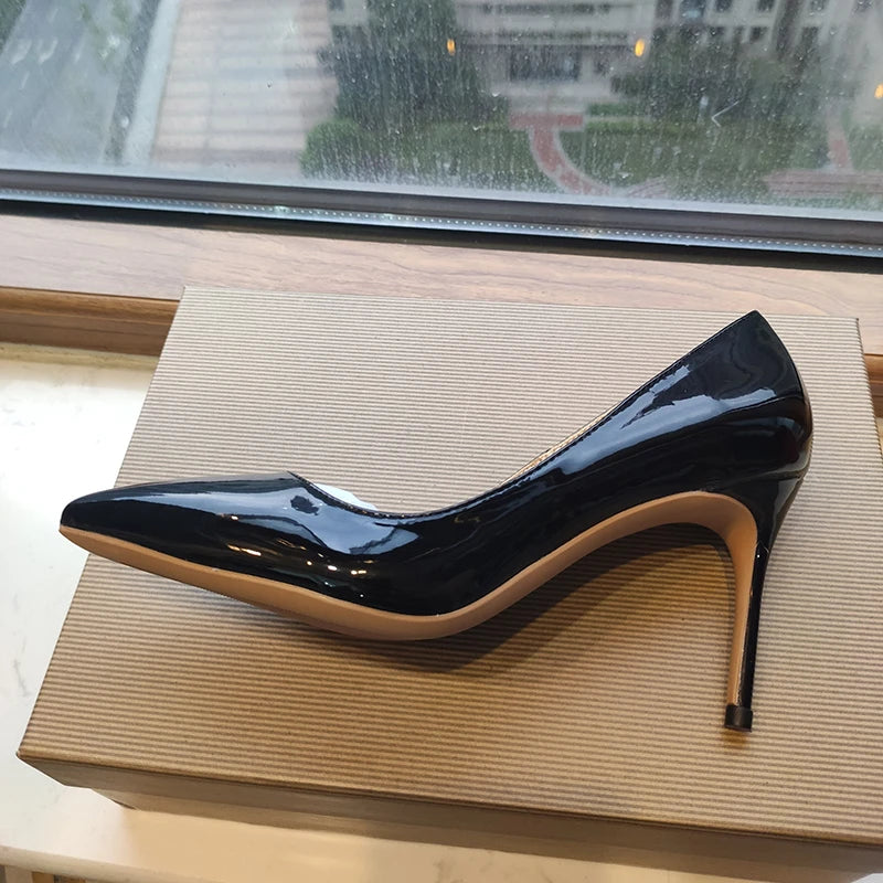 Black Patent Pointed Toe Stilettos for Women