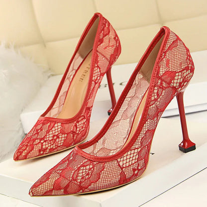 Lace Hollow Stiletto Heels Nightclub Party Shoes for Women