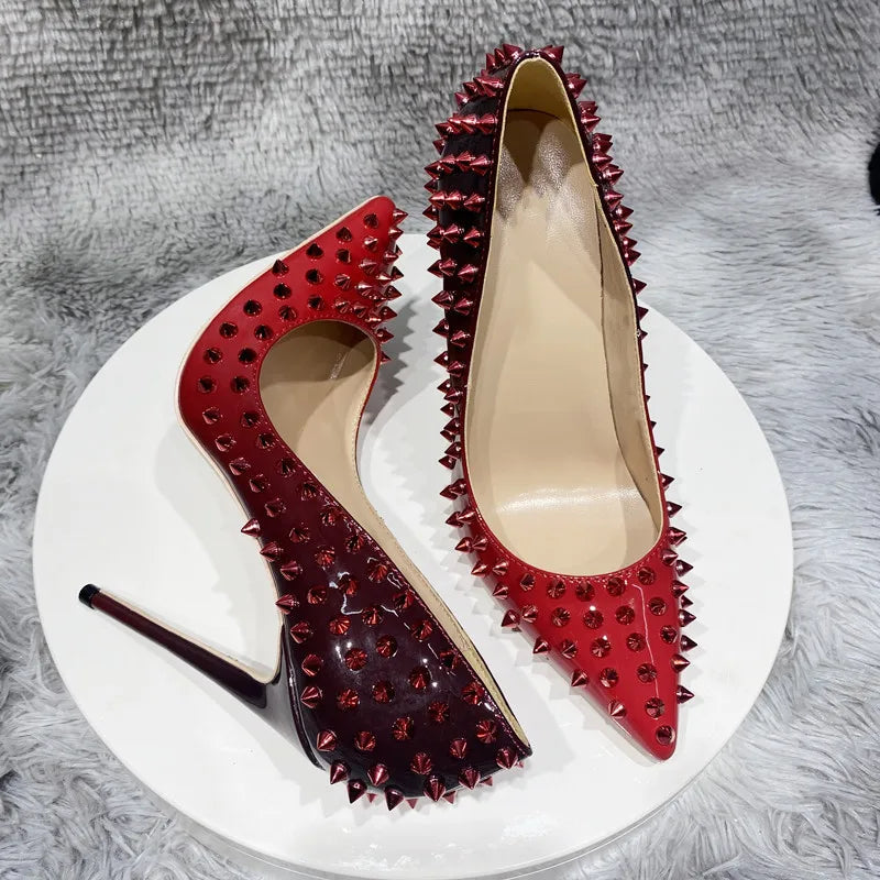 Black Red Women Sexy Spikes Pointy Toe High Heel Party Shoes