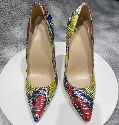 Colorful Crocodile Effect Women Pointy Toe High Heels
