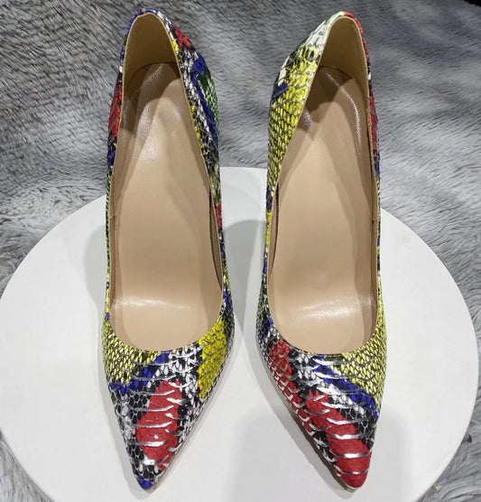 Colorful Crocodile Effect Women Pointy Toe High Heels