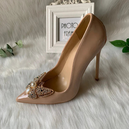 Glitter Bow Satin Pointy Toe High Heels Slip On Party Wedding Shoes for Women