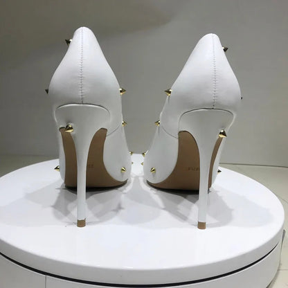 White Matte Spike Pointy Toe High Heel Party Shoes for Women
