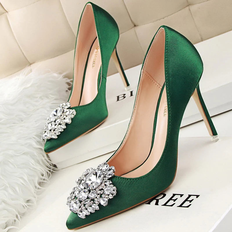 Kitten Heel Rhinestone Pumps for Women's Wedding High Heels