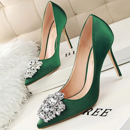 Kitten Heel Rhinestone Pumps for Women's Wedding High Heels
