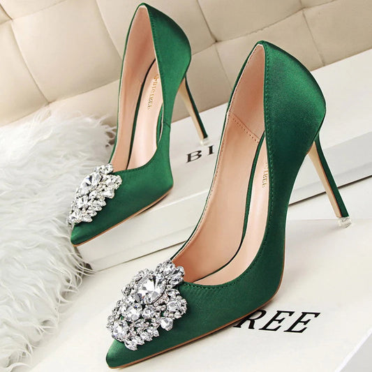 Kitten Heel Rhinestone Pumps for Women's Wedding High Heels