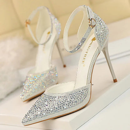 Shiny Rhinestones High Heels Ladies Pumps Stiletto Sweet Women Shoes