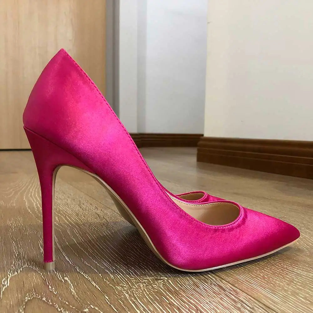 Rose Pink Satin Pointed Toe High Heels Stiletto Pumps for Women