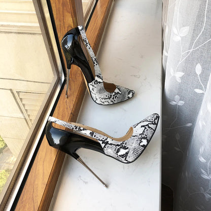 Snake Pattern Women Patchwork 16cm High Heels