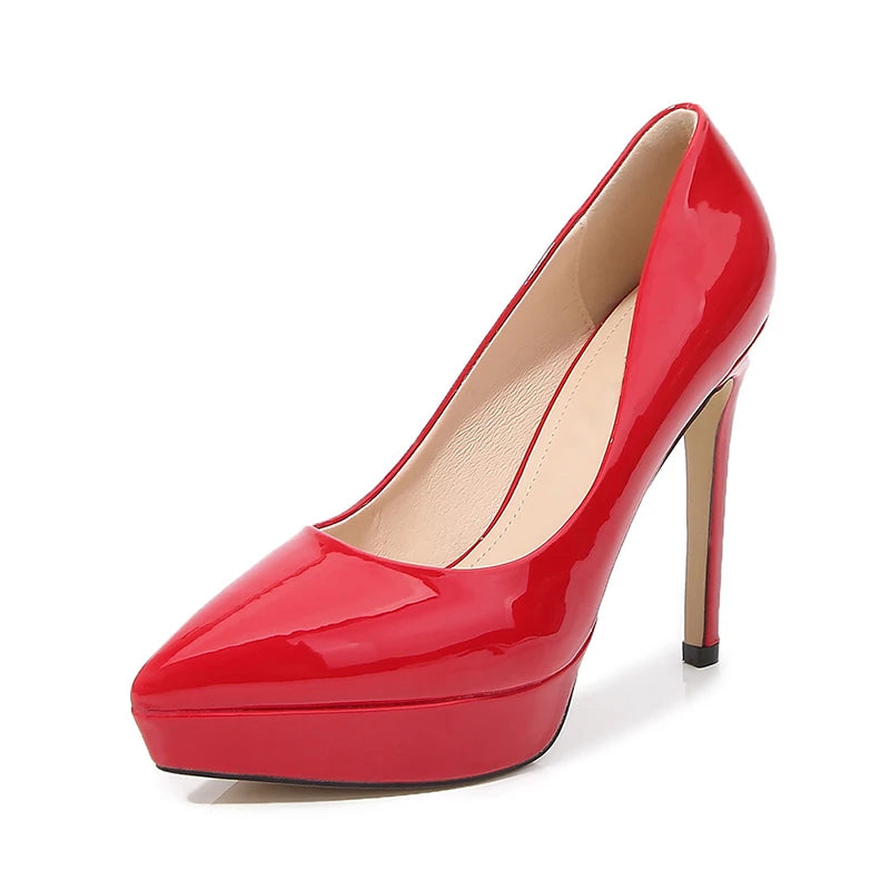 Glossy Pointed Toe Platform High Heels for Elegant Ladies