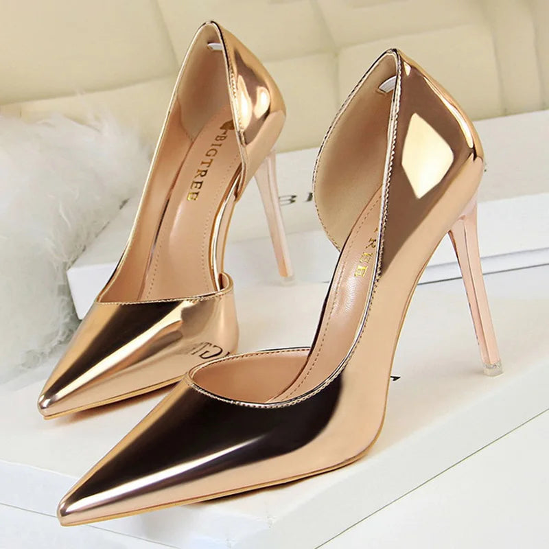 Patent Leather High Heel Pumps for Plus Size Women, Size 43
