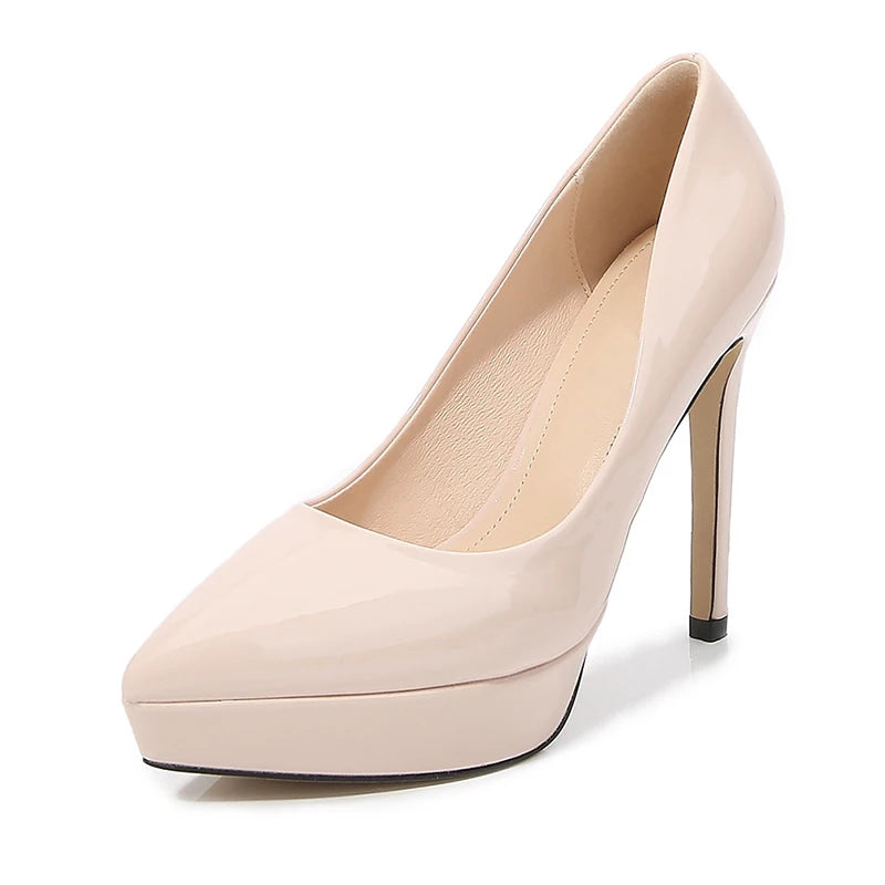Glossy Pointed Toe Platform High Heels for Elegant Ladies