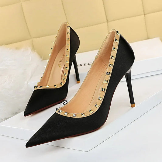 Satin Stiletto High-heeled Single Shoes for a Sexy Nightclub