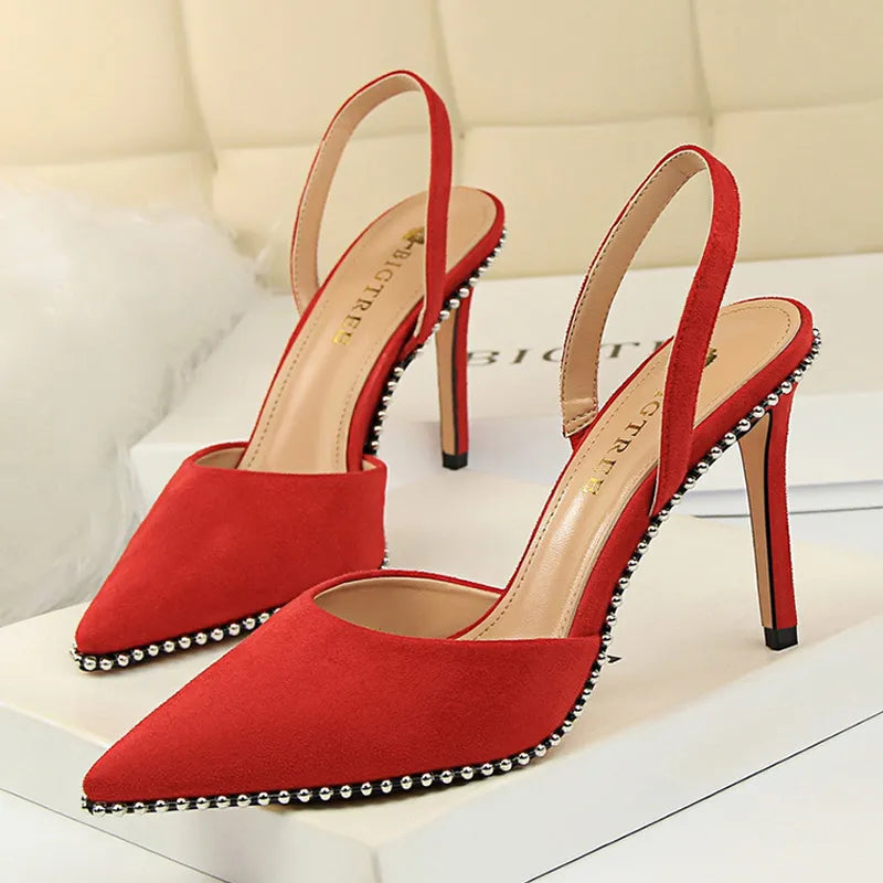 Rivet High Heels Woman Pumps Pu Leather 9cm Sexy Party Women Heels
