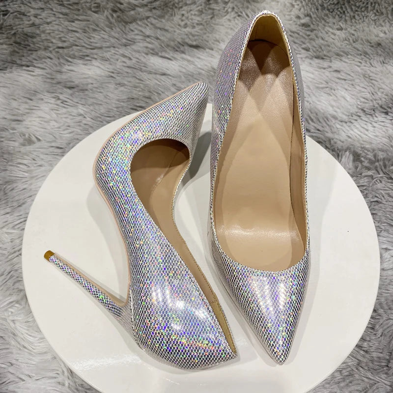 Pink Sequined Women Pointed Toe High Heels for Wedding Party and Bridal Shoes