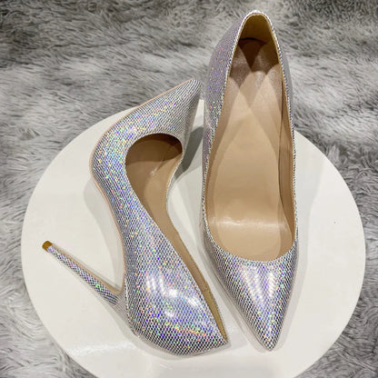 Pink Sequined Women Pointed Toe High Heels for Wedding Party and Bridal Shoes