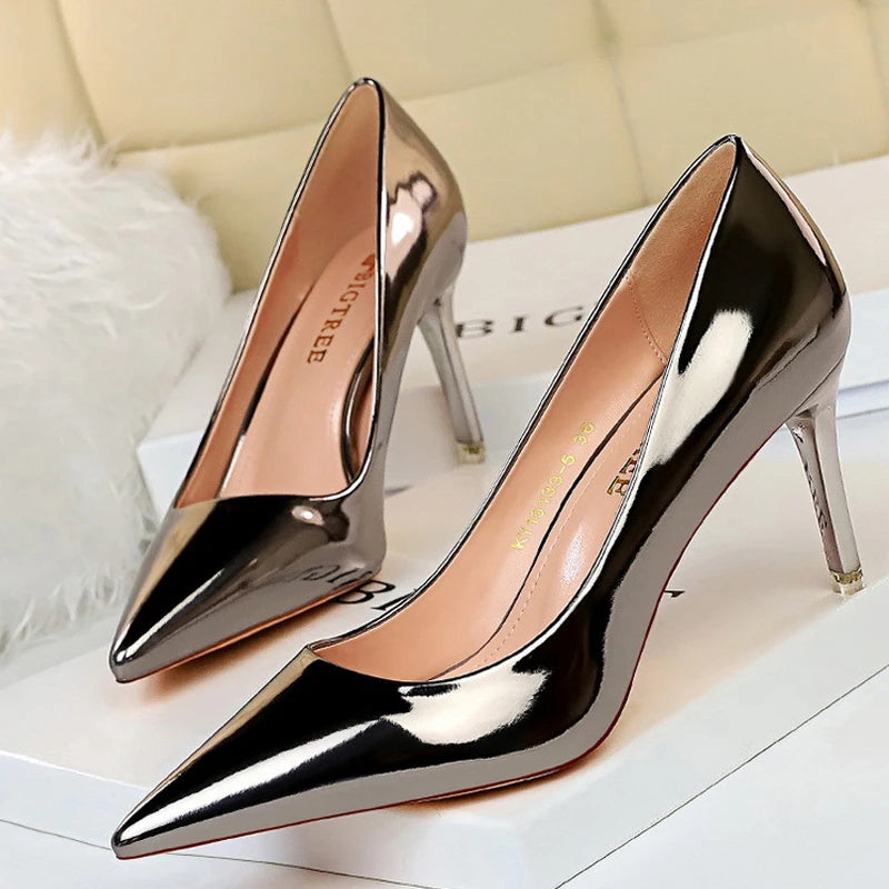 Patent Leather High Heel Wedding Pumps Basic Pump Shoes for Women