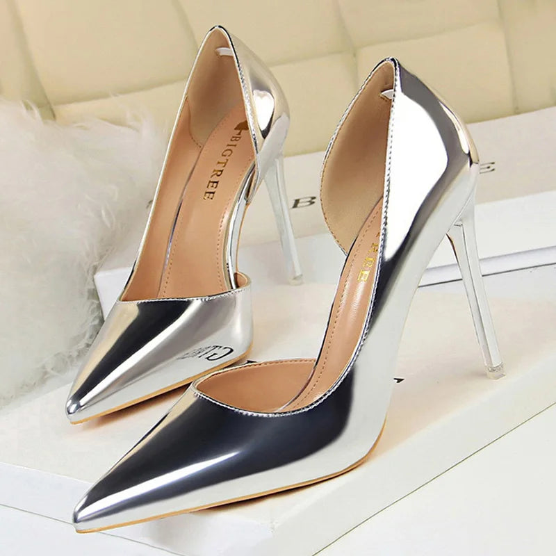 Patent Leather High Heel Pumps for Plus Size Women, Size 43