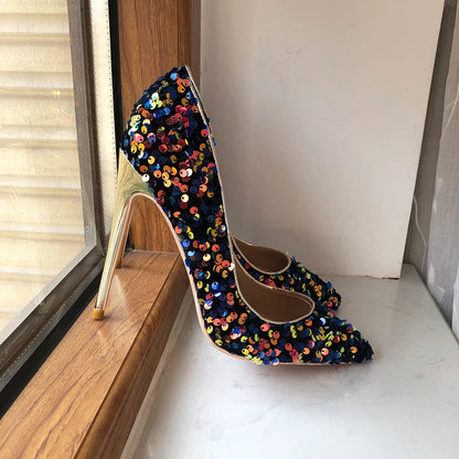 Blue Sequins Women Sexy Extremely High Heels
