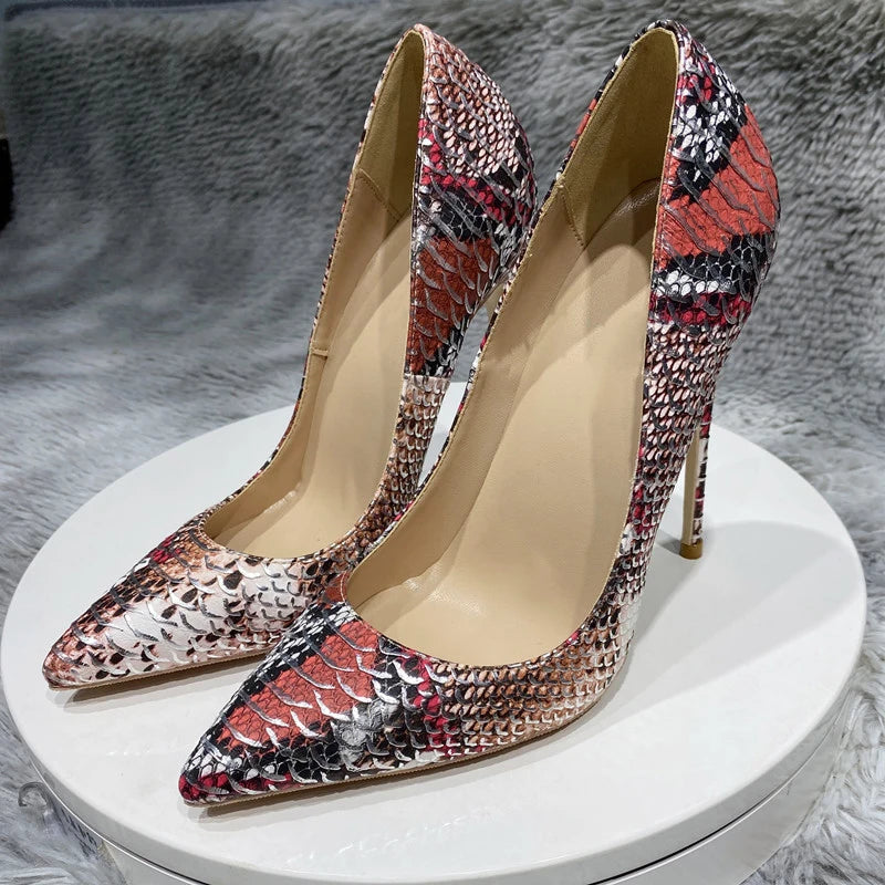 Colorful Crocodile Effect Women Pointy Toe High Heels