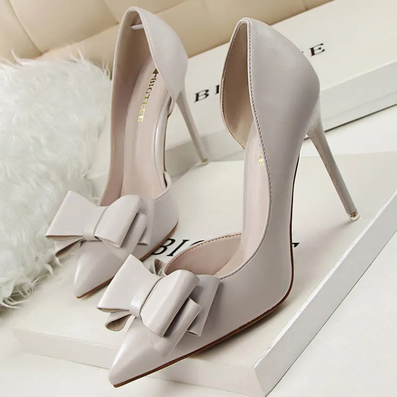 Bow-knot Stiletto Woman Pumps 10.5 Cm Basic Pump Sexy High Heels