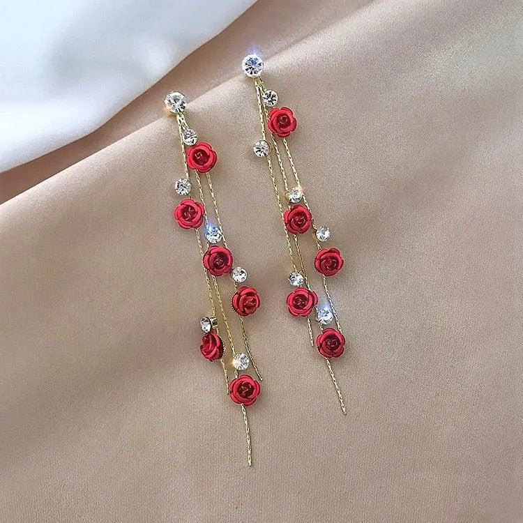 Étoile Rose Cascade Earrings | Crystal Chain Drop Design