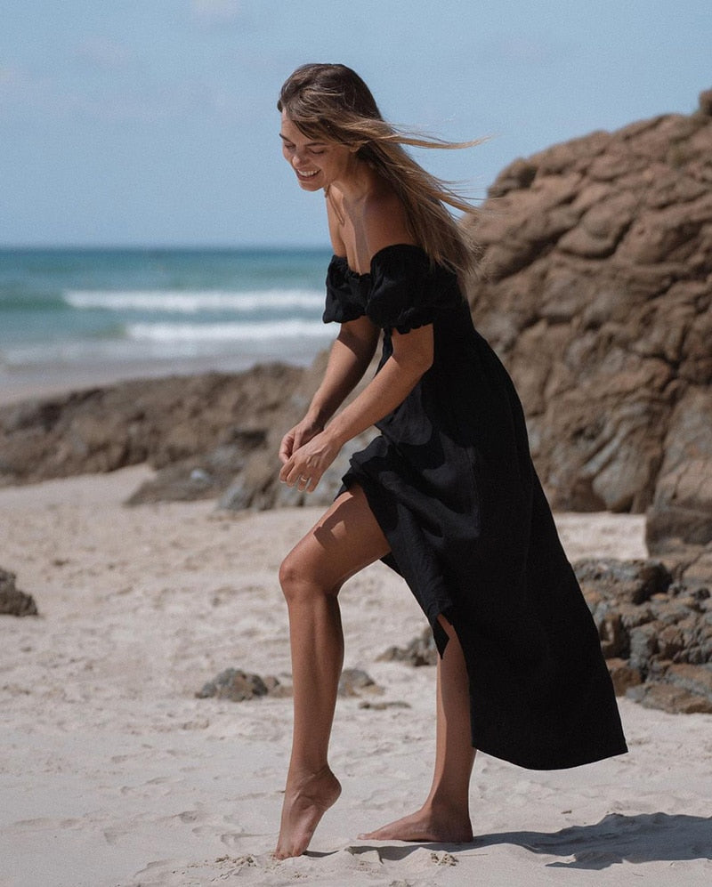 DressBetty - Summer Dresses For Women  Square Neck Smocked Short Puff Sleeve Vacation Beach Style