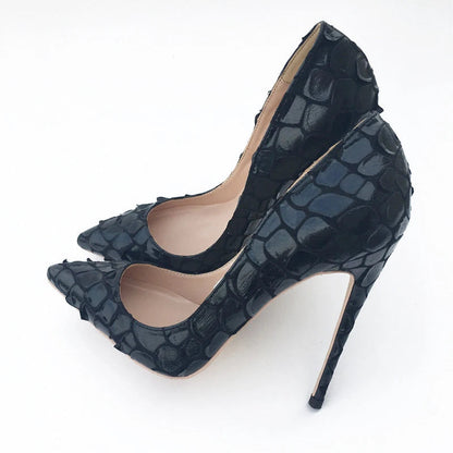 Crocodile-Effect Women Sexy Pointy Toe Stiletto Pumps