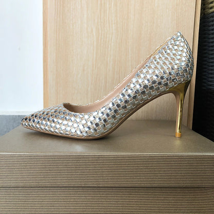 Shiny Plaid Chic Stilettos High Heels Bling Party Dress Shoes for Women