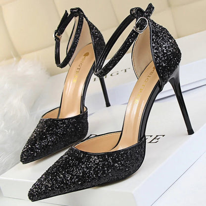Sexy High Heels Sequins Women Pumps Fashion Wedding Shoes Hollow