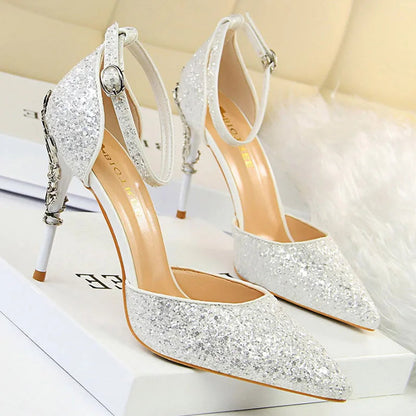 Sequined High Heel Stiletto Pumps in Gold and Silver
