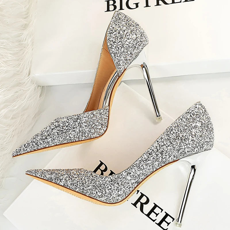 Sequin Cloth Gold Silver Woman Pumps for Wedding with Sexy High Heels