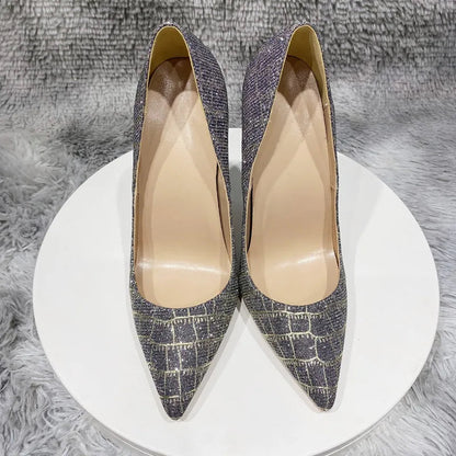 Green Glitter Embossed Crocodile Effect Pointy Toe High Heel Party Dress Shoes for Women