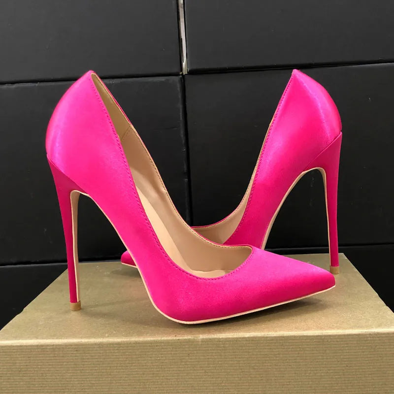 Rose Pink Satin Pointed Toe High Heels Stiletto Pumps for Women