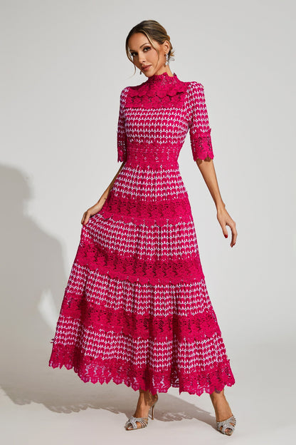 Henley Red Cut Out Long Sleeve Dress