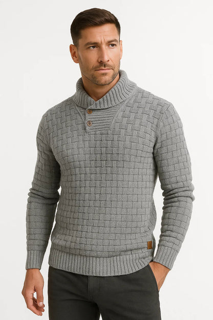 Maison Textured Knit Sweater | Shawl Collar | Button Detail