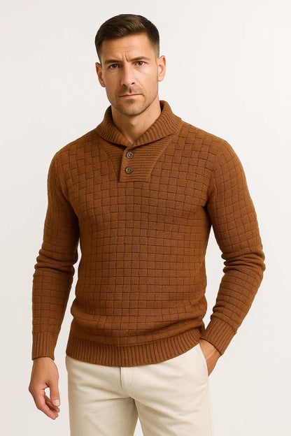 Maison Textured Knit Sweater | Shawl Collar | Button Detail