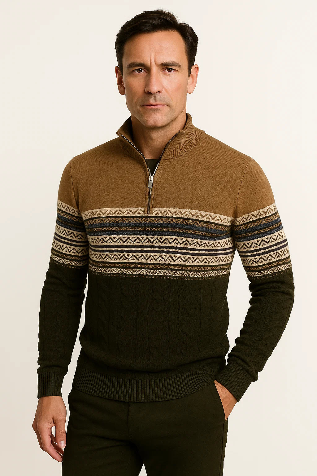 Men’s Fair Isle Quarter-Zip Sweater | Cotton Blend | Modern Nordic Design