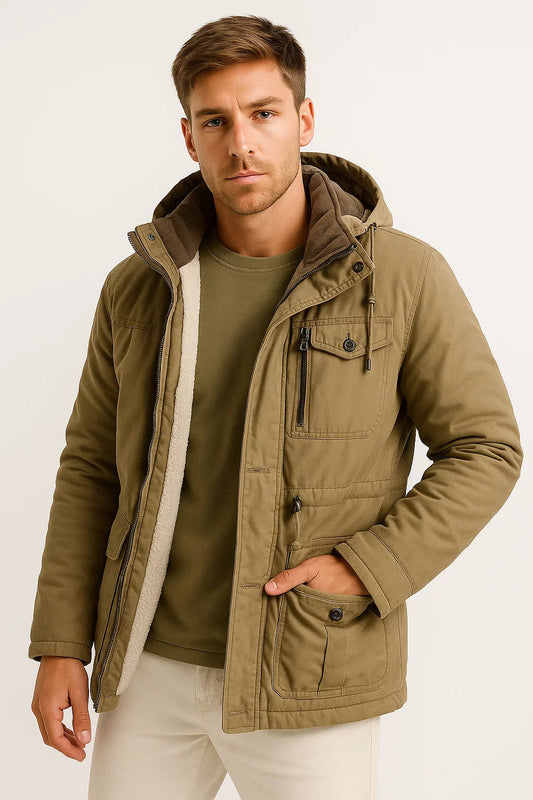 Men's Winter Jacket Cotton Insulated Windproof Casual Navy Blue