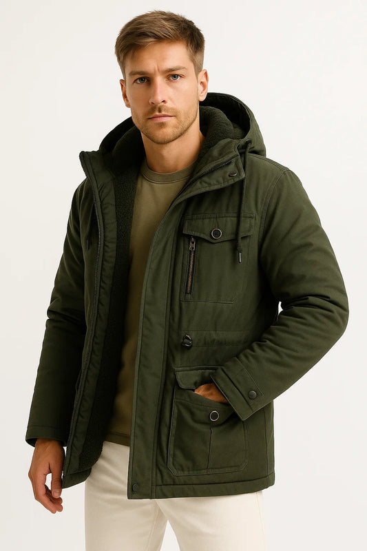 Men's Winter Jacket Cotton Insulated Windproof Casual Navy Blue