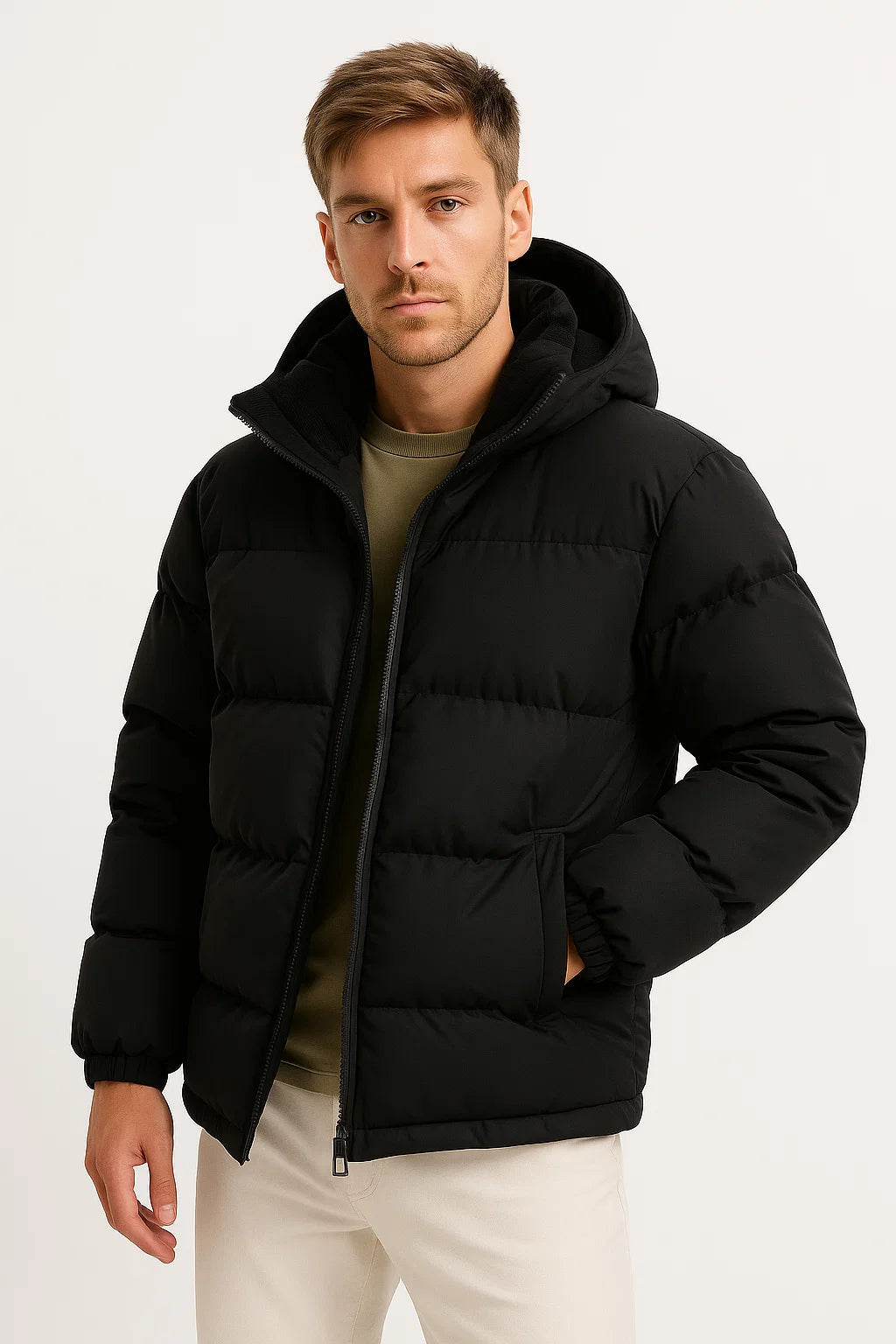 Puffer Jacket Lightweight Insulated with Hood and Pockets