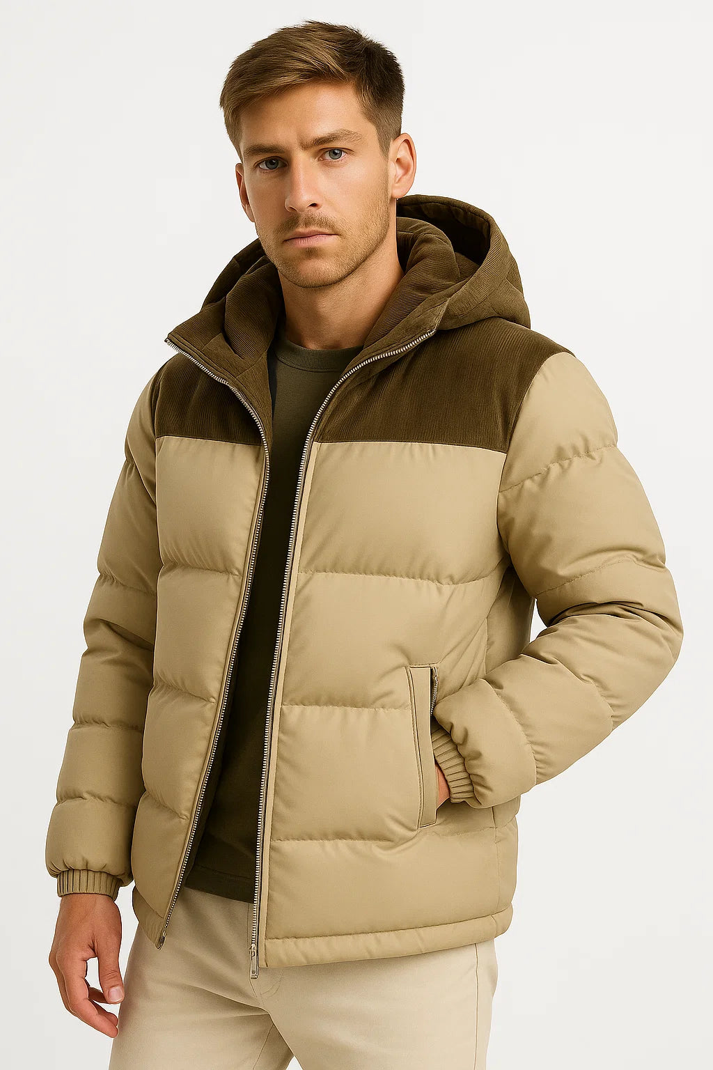 Men’s Hooded Puffer Jacket | Insulated Cotton Blend | Winter Warmth