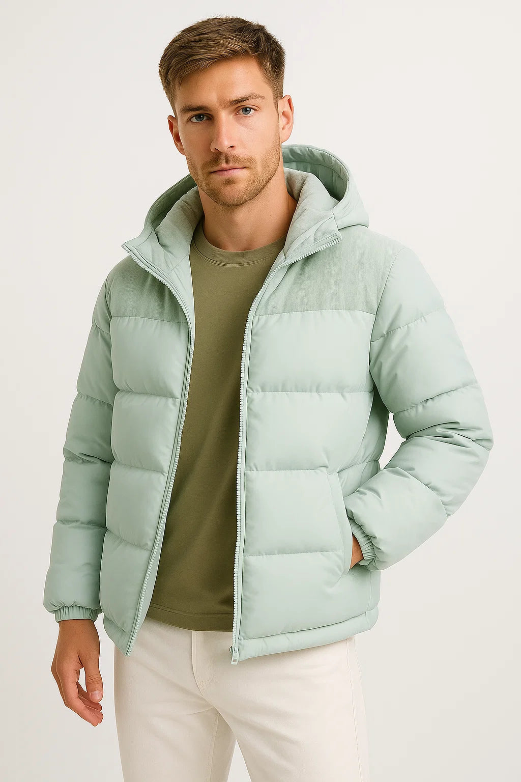 Men’s Hooded Puffer Jacket | Insulated Cotton Blend | Winter Warmth