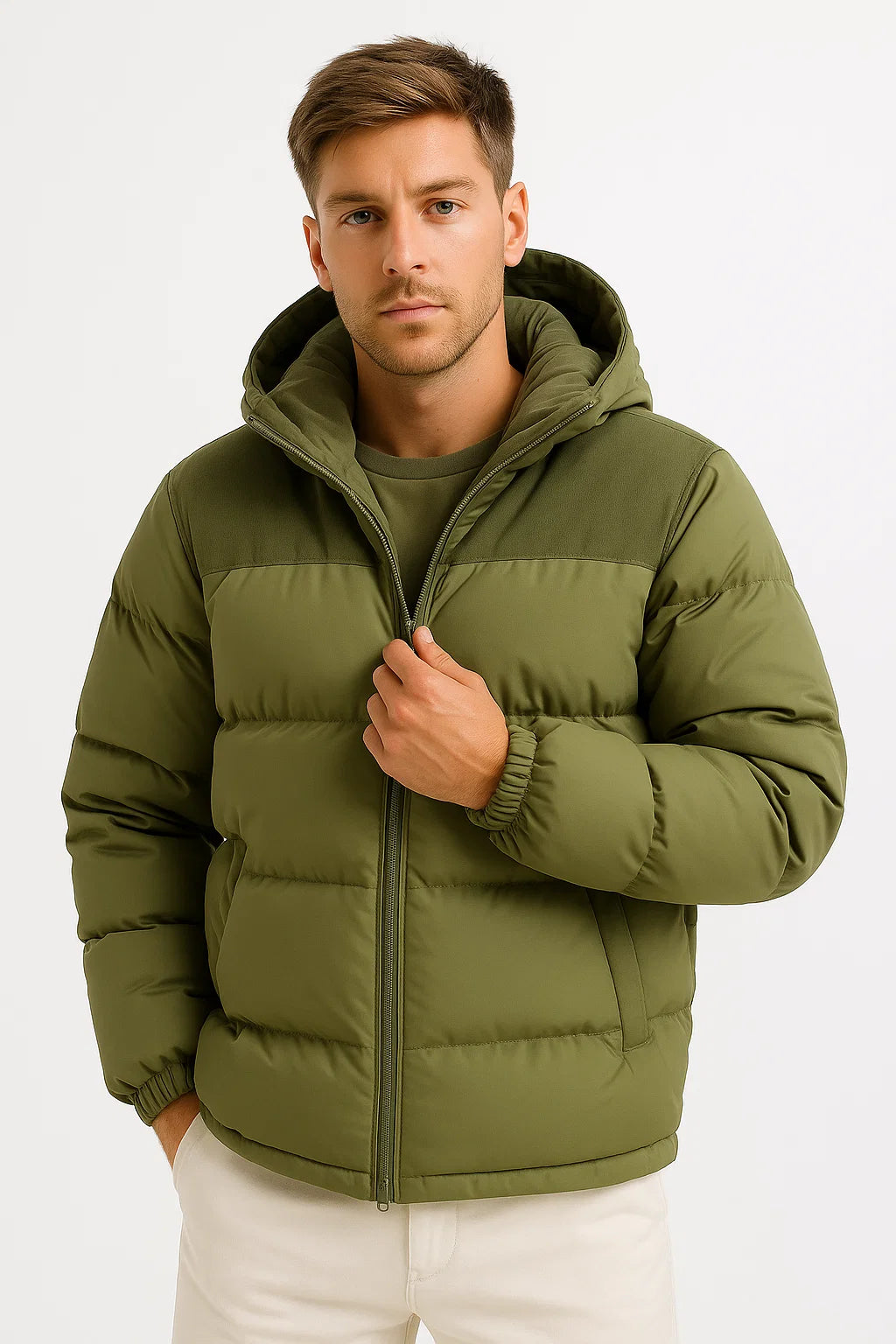 Men’s Hooded Puffer Jacket | Insulated Cotton Blend | Winter Warmth